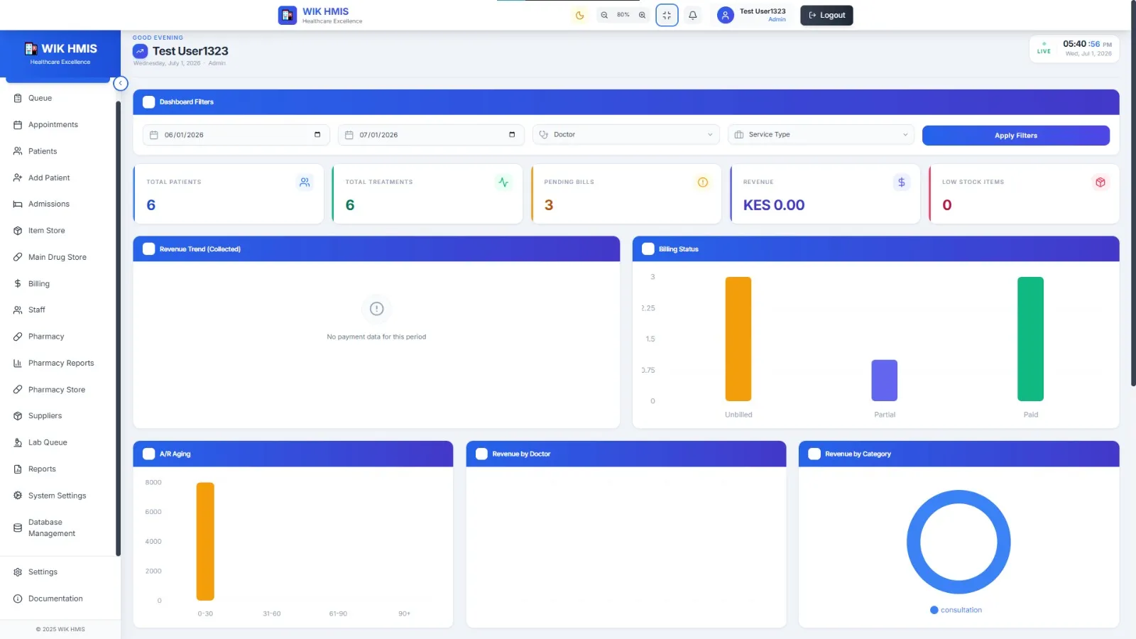 WIK Hospital Management System Dashboard Preview